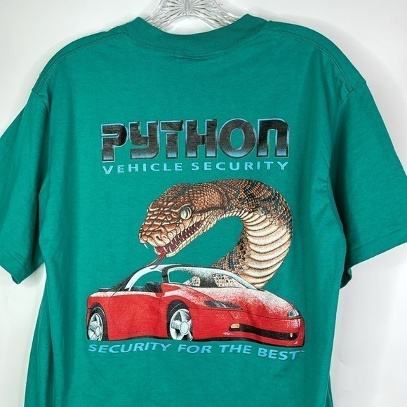 Vintage Oneita Python Vehicle Security Racing Tshirt Teal Green XL - Picture 5 of 8